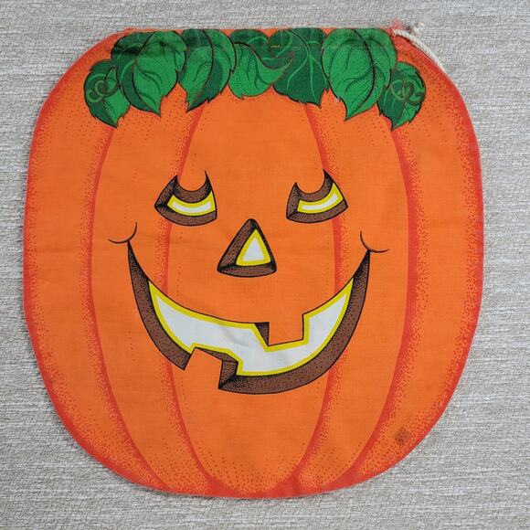 VTG Handmade Trick or Treat Bag Drawstring 15" Orange Black Cat Halloween Candy - Picture 5 of 14